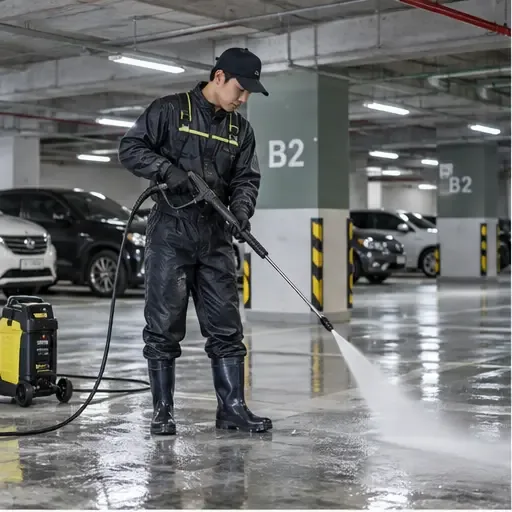 마포구 주차장청소 주차면과 통행로의 묵은 오염을 장비로 제거